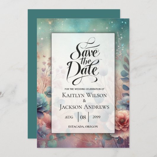 Secret Garden in Abend Glow Wedding Save The Date (Vorne/Hinten)