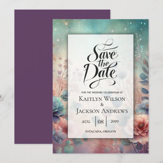 Secret Garden in Abend Glow Wedding Save The Date (Vorne/Hinten)