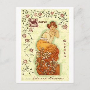 Secret Garden Mucha Woman Postkarte
