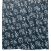 Secret Garden Navy & White Modern Blumenmuster Duschvorhang (Vorderseite)