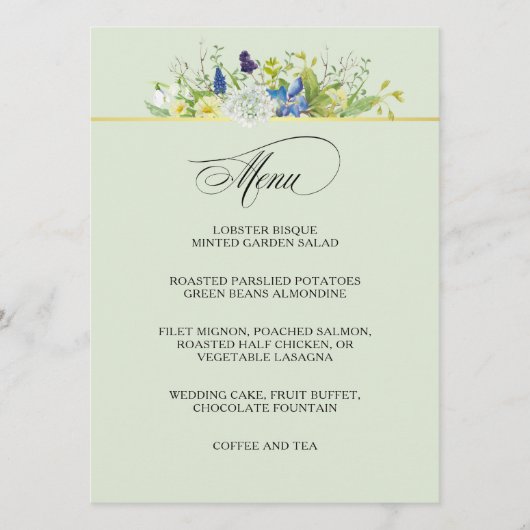 Secret Garden Rustic Wildblumen Menü Menükarte (Vorderseite)