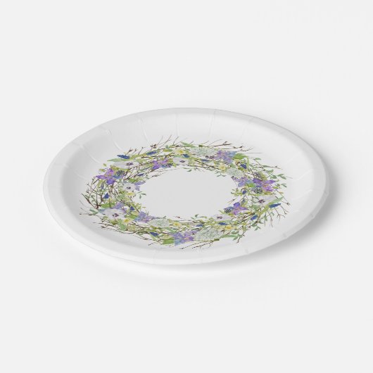 Secret Garden Rustikale Wildblumen Wreath Pappteller (Schrägansicht)