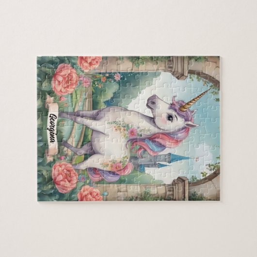 Secret Garden Unicorn Personalisiert Kinder Puzzle (Horizontal)