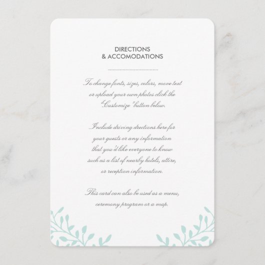 Secret Garden Wedding Card - Minze Begleitkarte (Vorderseite)