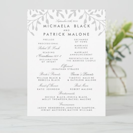 Secret Garden Wedding Program Programm (Stehend Vorderseite)