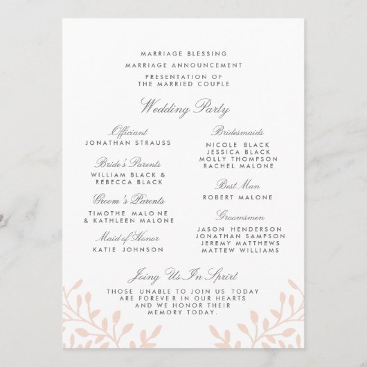 Secret Garden Wedding Programs - Blush Programm (Rückseite)