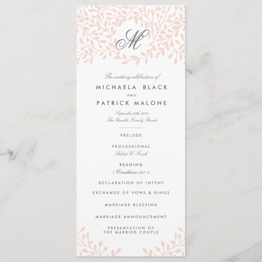 Secret Garden Wedding Programs - Blush Programm (Vorderseite)
