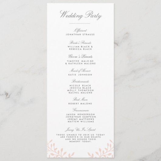 Secret Garden Wedding Programs - Blush Programm (Rückseite)
