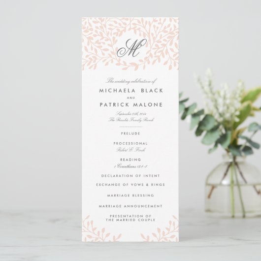 Secret Garden Wedding Programs - Blush Programm (Stehend Vorderseite)
