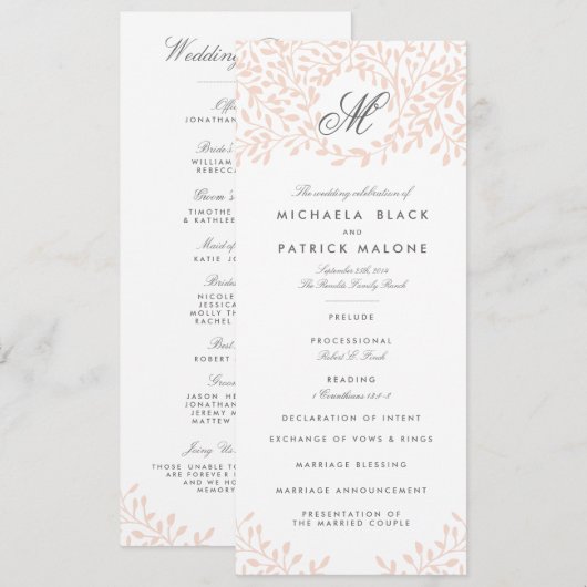 Secret Garden Wedding Programs - Blush Programm (Vorne/Hinten)