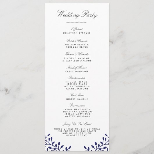 Secret Garden Wedding Programs - Navy Programm (Rückseite)