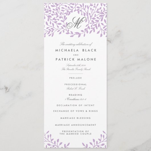 Secret Garden Wedding Programs - Orchid Programm (Vorderseite)