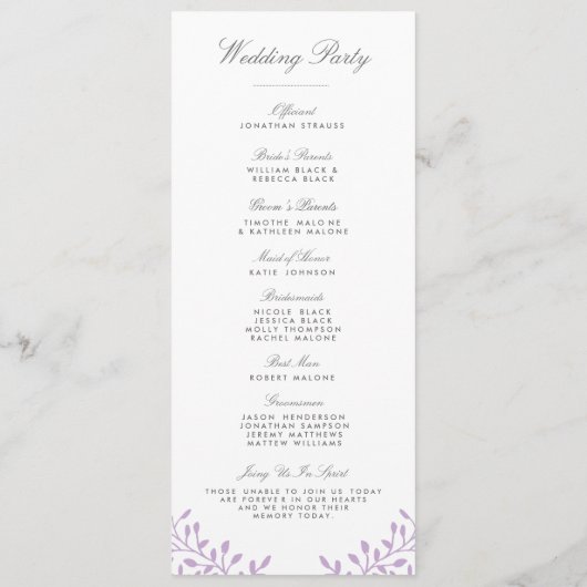 Secret Garden Wedding Programs - Orchid Programm (Rückseite)