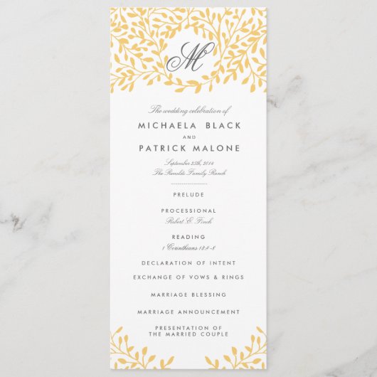 Secret Garden WedPrograms - Senf Yellow Programm (Vorderseite)