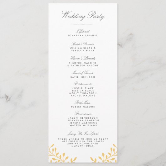 Secret Garden WedPrograms - Senf Yellow Programm (Rückseite)