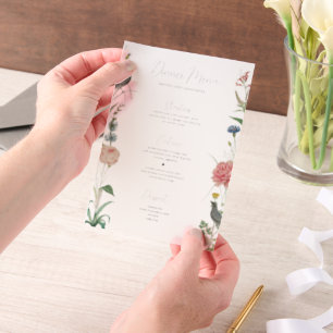 Secret Garden Wildblumen Rahmen Hochzeitmenü Pergament Einladungen