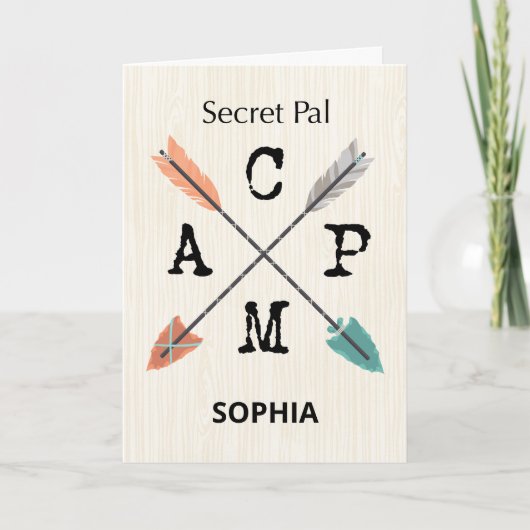 Secret Pal Camp personalialize Name Arrows Karte (Vorderseite)