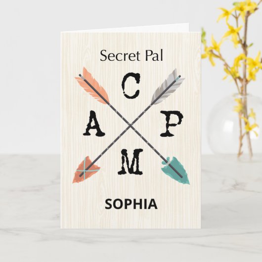 Secret Pal Camp personalialize Name Arrows Karte (Gelbe Blume)