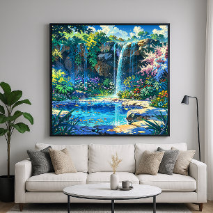 Secret Pond - farbenfrohe Naturillustrierung Stil Poster
