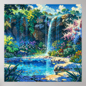 Secret Pond - farbenfrohe Naturillustrierung Stil Poster (Vorne)