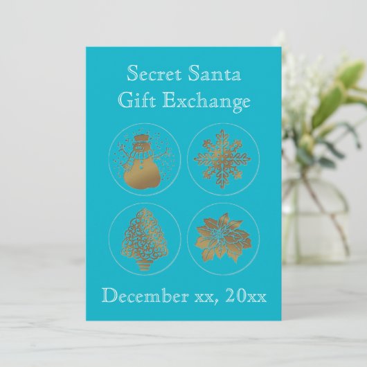 Secret Santa Aquamarin Turquoise Gold Siegel Einla Einladung (Stehend Vorderseite)