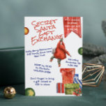 Secret Santa Christmas Party Moderne Wasserfarbe Einladung<br><div class="desc">Dieses Ferien-Design zeigt einen wunderschönen whimsical Weihnachtsmann hängt auf dem Text "Secret Santa Gift Exchange" mit gestapelten Weihnachtsgeschenke unten. Personalisiert mit Ihren Weihnachtsgeheimnis Santa Party Einladung Details durch die Bearbeitung der Textfelder zur Verfügung gestellt. #christmas #holidays #secretsanta #secretsantagifteexchange #christmaspartyinvitations #christmasparty #secretsantaparty #santa #sekretasntainvitations#christmasinvitations #holidayinvitations #christenyinvitations #christliche einladungen #christenjarts #Party #...</div>