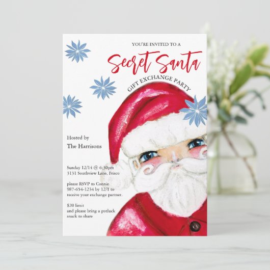 Secret Santa Gift Exchange Classic Weihnachten Einladung (Stehend Vorderseite)