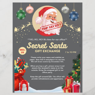 Secret Santa Gift Exchange Gray Xmas Event Party Flyer