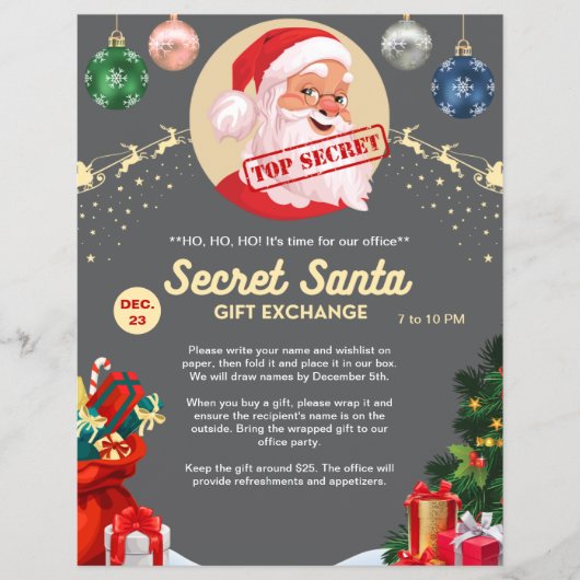 Secret Santa Gift Exchange Gray Xmas Event Party Flyer (Vorne)