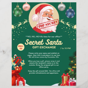 Secret Santa Gift Exchange Green Xmas Event Party Flyer
