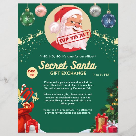 Secret Santa Gift Exchange Green Xmas Event Party Flyer (Vorne)