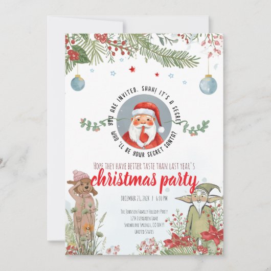 Secret Santa Party – Woodland Christmas Fun Einladung (Vorderseite)