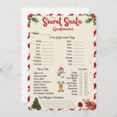 Secret Santa Questionnaire Holiday Geschenk Weihna Einladung (Vorne/Hinten)