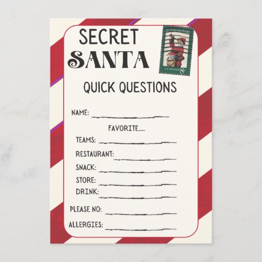 Secret Santa Questionnaire Karten (Vorderseite)