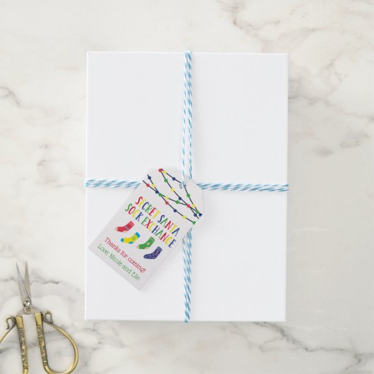 Secret Santa Sock Exchange Sock Swap Holiday Party Geschenkanhänger (Mit Garn)