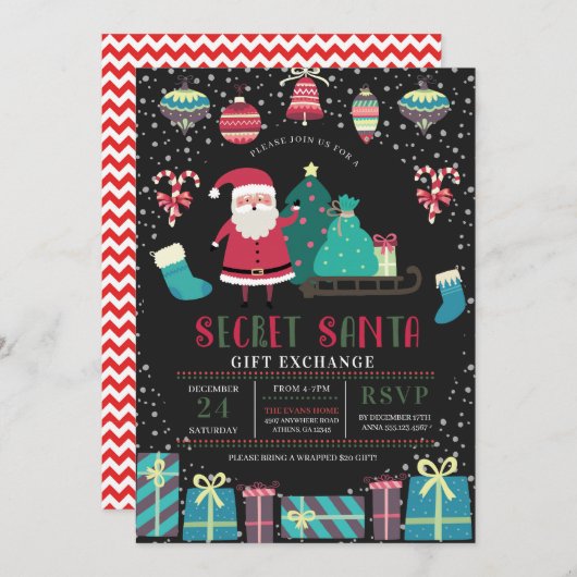 Secret Santa Weihnachtsgeschenk-Austausch Einladung (Vorne/Hinten)