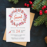 Secret Santa | Winterurlaub Weihnachten Party Einladung<br><div class="desc">Eleganter Winter rustikalen Kranz Weihnachtsfeiertag Einladung Vorlage mit Aquarellorange Korallenrot und Fuchsienrosa Beeren,  ein kleiner Kardinal Vogel,  und eine moderne Typografie Drehbuch.            Persönliche Gestaltung mit Ihren Daten!                         Die Einladung eignet sich für Winterferien / elegante Weihnachtsfeiertage,  rustikale Landhausfamilien oder Partys oder saisonale Ansammlungen.</div>