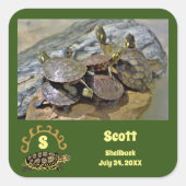 Secret Turtle Shellback Lagoon Foto Name Quadratischer Aufkleber (Vorderseite)