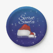 Secret Weihnachtsmannmütze Blue Background Weihnac Pappteller (Vorderseite)