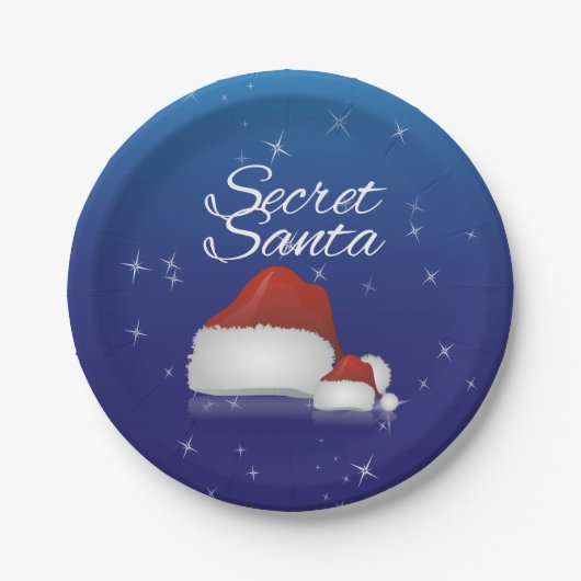 Secret Weihnachtsmannmütze Blue Background Weihnac Pappteller (Vorderseite)