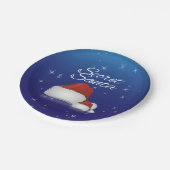 Secret Weihnachtsmannmütze Blue Background Weihnac Pappteller (Schrägansicht)