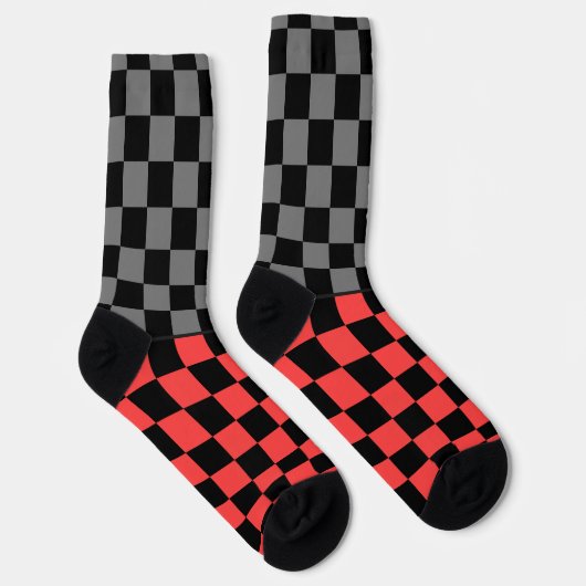 Secretly Wild check gray red on black Socken (Rechts)