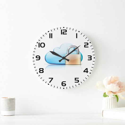 Secure Cloud Storage Icon with Padlock Große Wanduhr