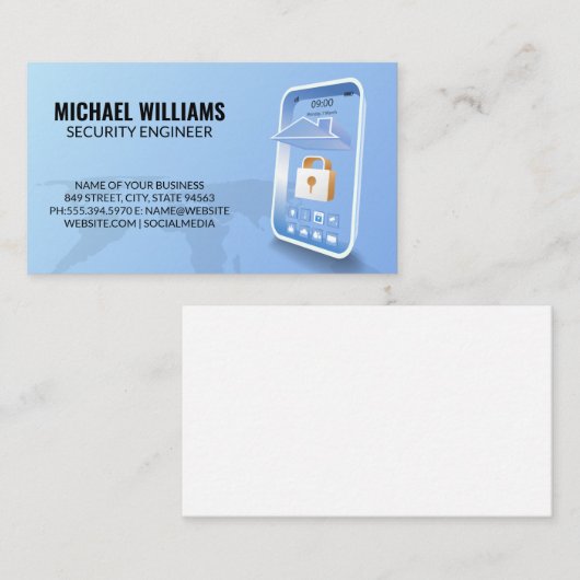 Security Mobile App | World Map Visitenkarte (Vorne/Hinten)