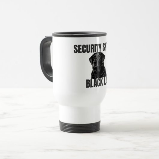 Security System Black Lab Travel Mug Reisebecher (Vorderseite Links)