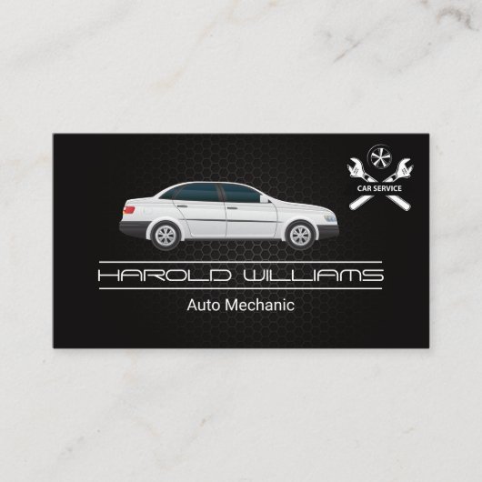 Sedan Car | Mechanische Wrenches-Logo | Service Visitenkarte (Vorderseite)