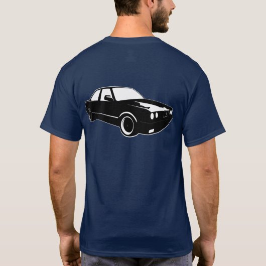 Sedan und Abzeichen BMW E30 T-Shirt (Rückseite)