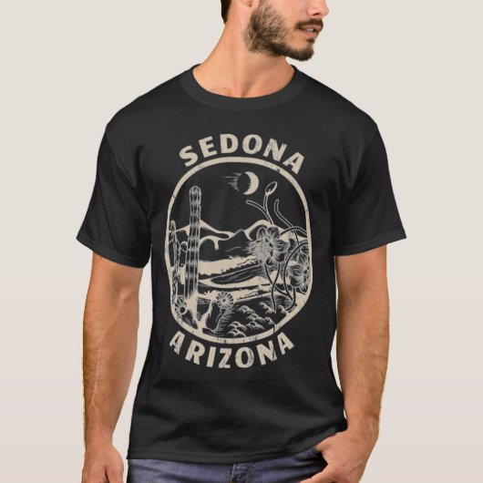 Sedona Arizona Linocut Distressed Desert T Shirt R (Vorderseite)