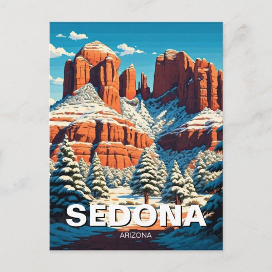 Sedona Arizona Rote Felsen Schnee Postkarte (Vorderseite)