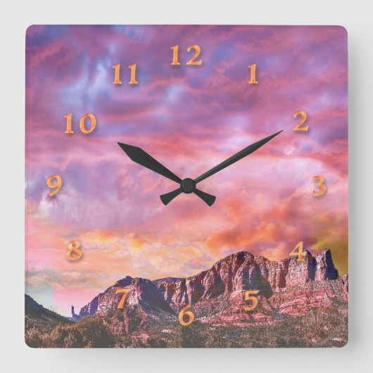SEDONA ARIZONA Roter Rock Sunset Quadratische Wanduhr (Vorderseite)